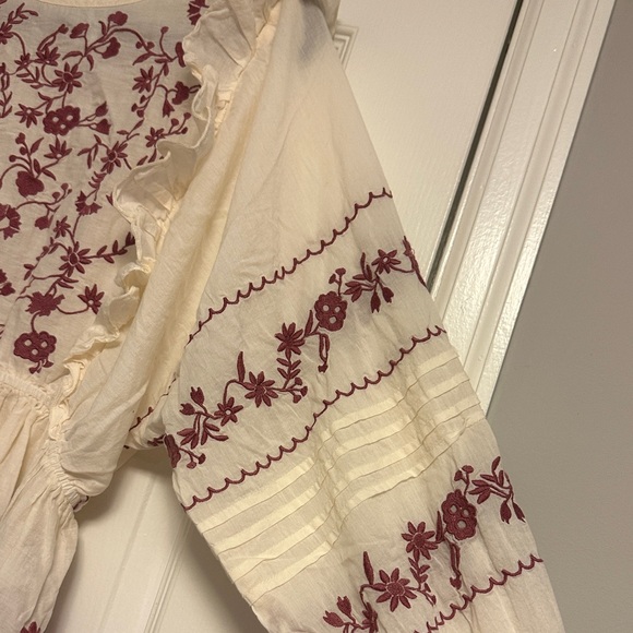 Boho Chic ✨ Calypso St. Barth Cream & Red Embroidered Ruffle Blouse – Size small - Picture 2 of 11